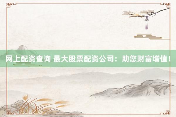 网上配资查询 最大股票配资公司：助您财富增值！