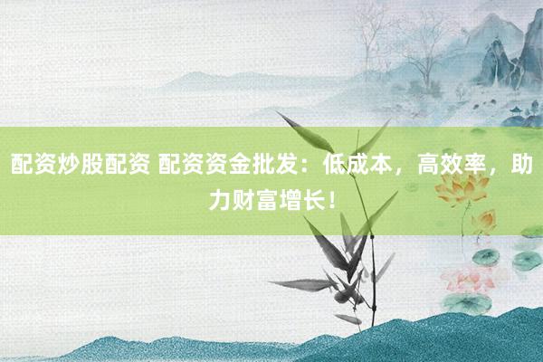配资炒股配资 配资资金批发：低成本，高效率，助力财富增长！