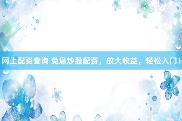 网上配资查询 免息炒股配资，放大收益，轻松入门！