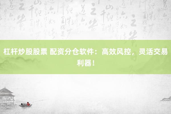 杠杆炒股股票 配资分仓软件：高效风控，灵活交易利器！