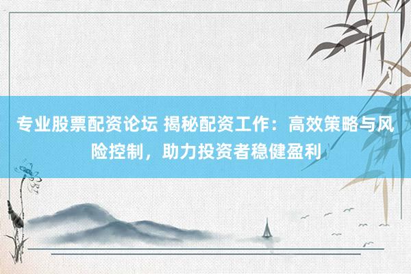 专业股票配资论坛 揭秘配资工作：高效策略与风险控制，助力投资者稳健盈利