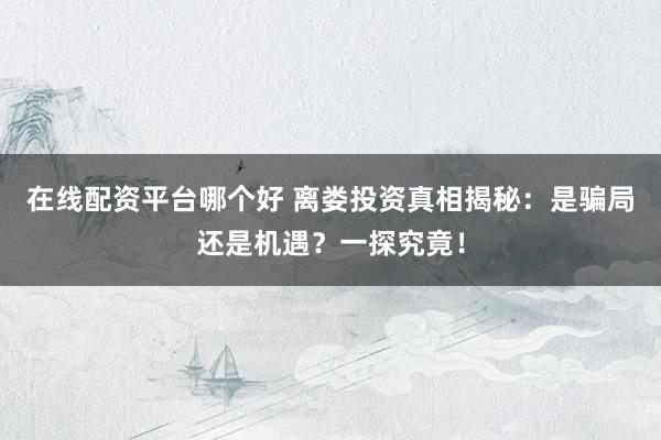 在线配资平台哪个好 离娄投资真相揭秘：是骗局还是机遇？一探究竟！
