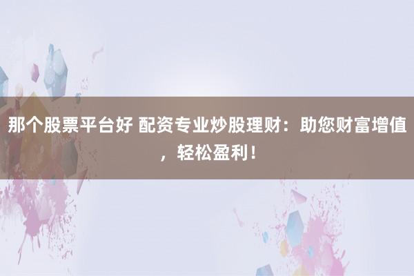 那个股票平台好 配资专业炒股理财：助您财富增值，轻松盈利！