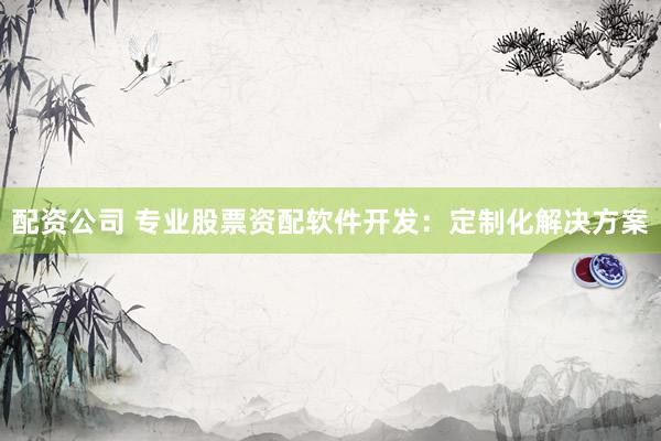 配资公司 专业股票资配软件开发：定制化解决方案