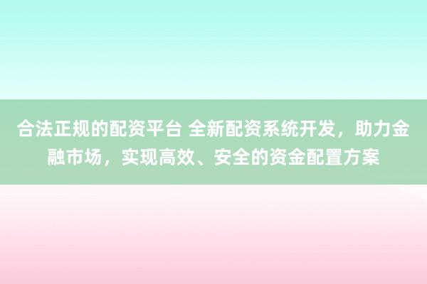 合法正规的配资平台 全新配资系统开发，助力金融市场，实现高效、安全的资金配置方案