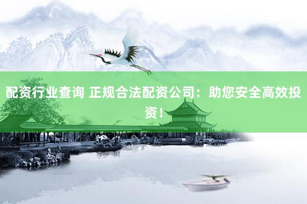 配资行业查询 正规合法配资公司:助您安全高效投资!